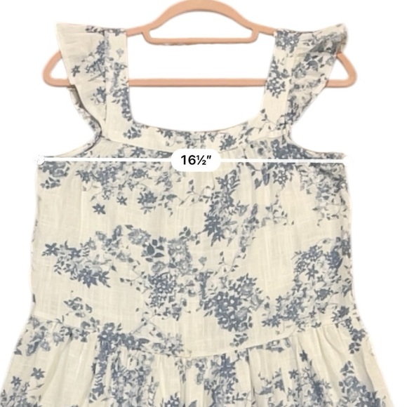 Linen coquette mini dress blue white romantic flutter sleeve small - Picture 5 of 9